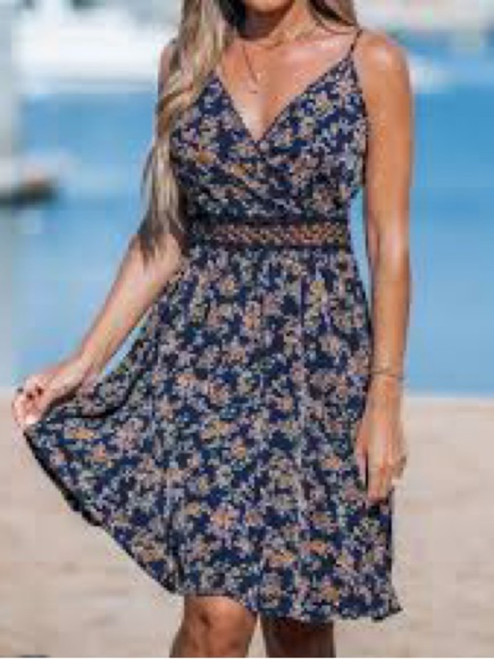 Cupshe Navy Floral Spaghetti-Strap Mini Dress